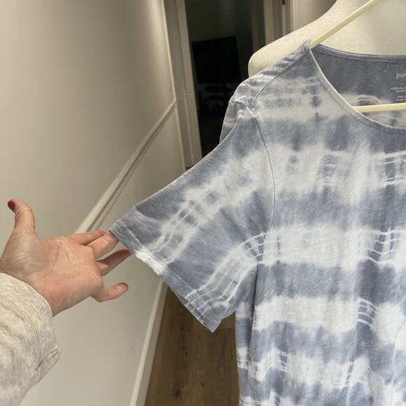 J Jill Pure Jill Shirt SZ 1X Gray White Scoop Neck Elliptical Tie Dye Tee Cotton - Picture 2 of 9